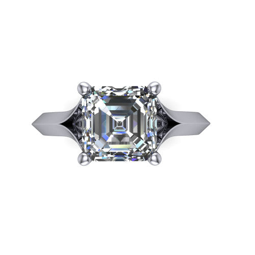 Joanna square emerald solitaire engagement ring in 18K White Gold, top-down view showing the four-prong square emerald center diamond
