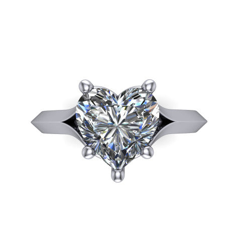 Joanna heart solitaire engagement ring in 14K White Gold, top-down view showing the four-prong heart center diamond