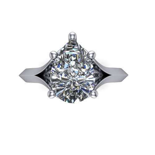 Joanna pear solitaire engagement ring in 18K White Gold, top-down view showing the four-prong pear center diamond