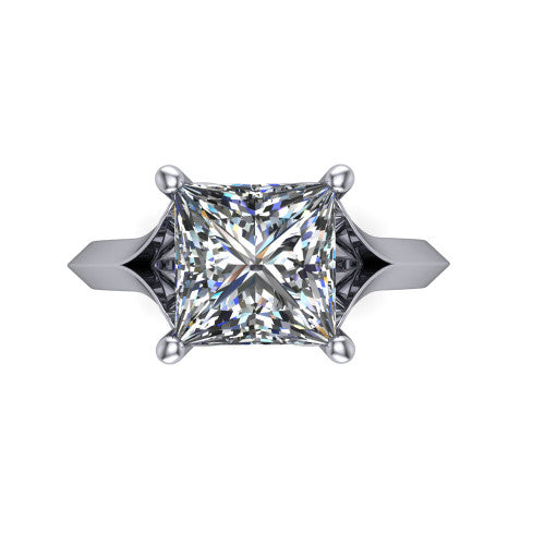Joanna princess solitaire engagement ring in 18K White Gold, top-down view showing the four-prong princess center diamond