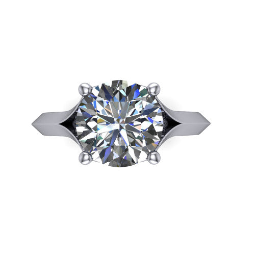Joanna round solitaire engagement ring in Platinum, top-down view showing the four-prong round center diamond