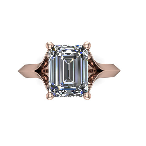 Joanna emerald solitaire engagement ring in 18K Rose Gold, top-down view showing the four-prong emerald center diamond