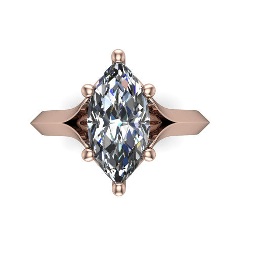 Joanna marquise solitaire engagement ring in 14K Rose Gold, top-down view showing the four-prong marquise center diamond