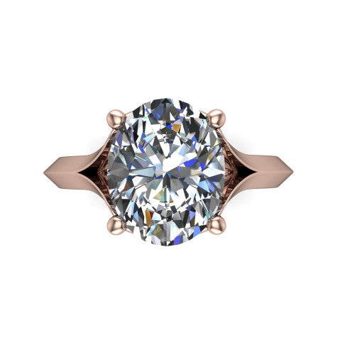 Joanna oval solitaire engagement ring in 14K Rose Gold, top-down view showing the four-prong oval center diamond