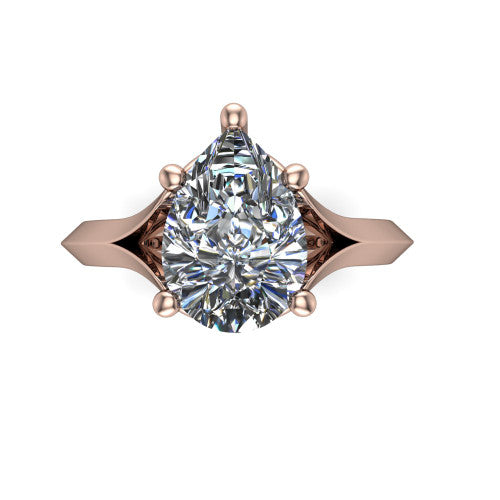 Joanna pear solitaire engagement ring in 14K Rose Gold, top-down view showing the four-prong pear center diamond