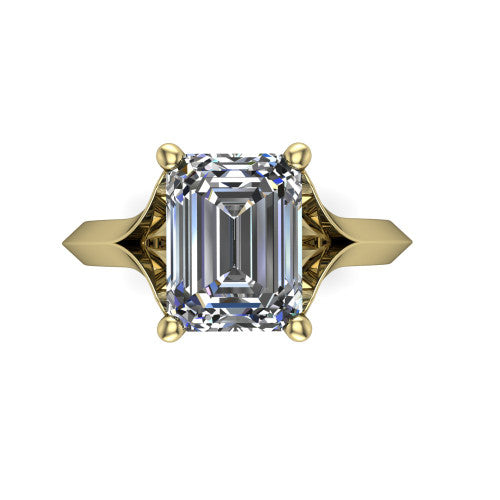 Joanna emerald solitaire engagement ring in 14K Yellow Gold, top-down view showing the four-prong emerald center diamond