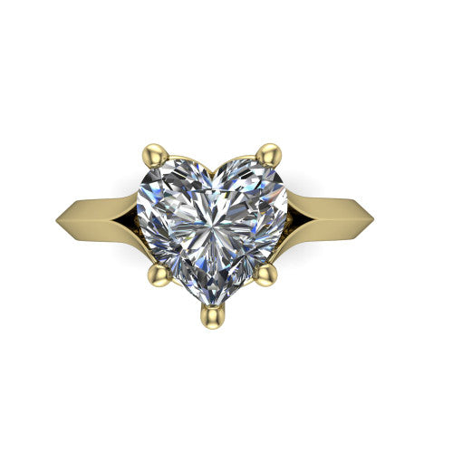 Joanna heart solitaire engagement ring in 18K Yellow Gold, top-down view showing the four-prong heart center diamond
