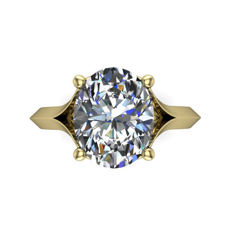 Joanna oval solitaire engagement ring in 18K Yellow Gold, top-down view showing the four-prong oval center diamond