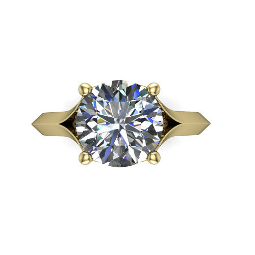 Joanna round solitaire engagement ring in 18K Yellow Gold, top-down view showing the four-prong round center diamond