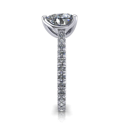 Honora heart-shaped solitaire engagement ring in 14K White Gold, side profile showing the hidden halo and pavé-set band