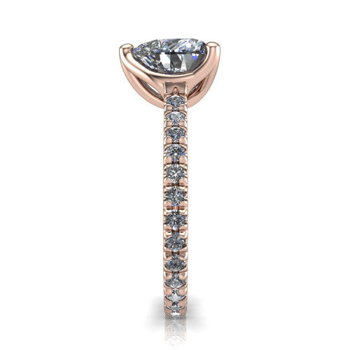 Honora heart-shaped solitaire engagement ring in 18K Rose Gold, side profile showing the hidden halo and pavé-set band