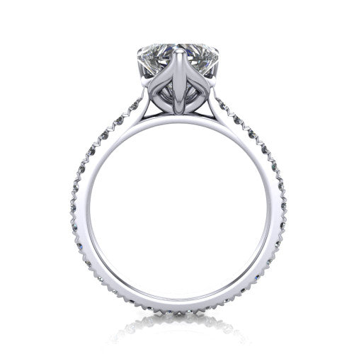 Honora heart-shaped solitaire engagement ring in 18K White Gold, through-finger front profile showing the hidden halo beneath the head