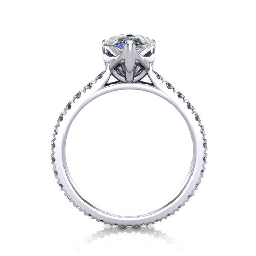Honora pear-shaped solitaire engagement ring in 18K White Gold, through-finger front profile showing the hidden halo beneath the head
