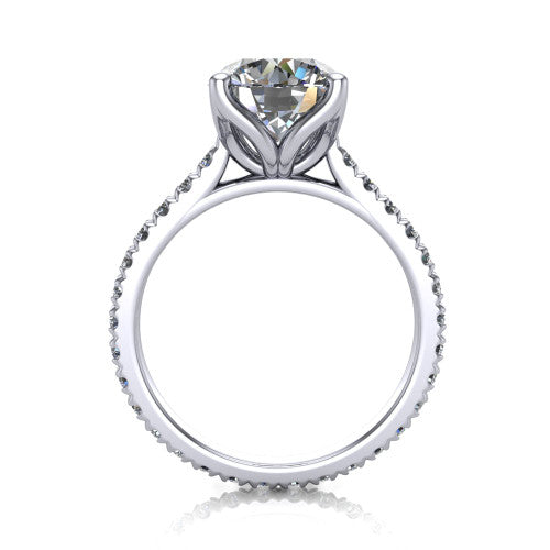 Honora round solitaire engagement ring in 18K White Gold, through-finger front profile showing the hidden halo beneath the head