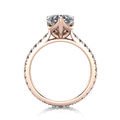 Honora heart-shaped solitaire engagement ring in 18K Rose Gold, through-finger front profile showing the hidden halo beneath the head