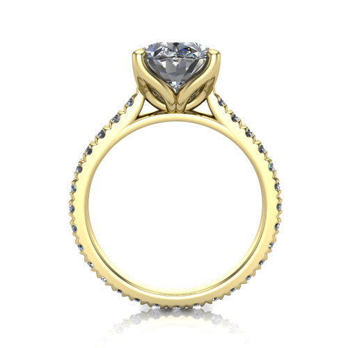 Honora oval solitaire engagement ring in 14K Yellow Gold, through-finger front profile showing the hidden halo beneath the head