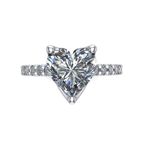 Honora heart-shaped solitaire engagement ring in Platinum, top-down view showing the heart-shaped center diamond and pavé-set shoulders