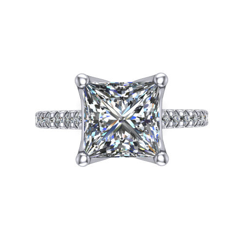 Honora princess-cut solitaire engagement ring in 14K White Gold, top-down view showing the princess-cut center diamond and pavé-set shoulders