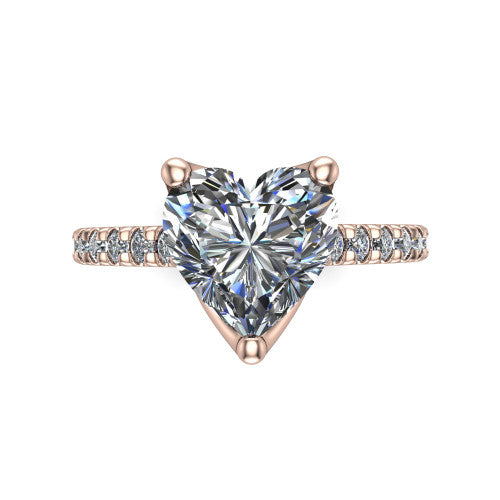 Honora heart-shaped solitaire engagement ring in 14K Rose Gold, top-down view showing the heart-shaped center diamond and pavé-set shoulders