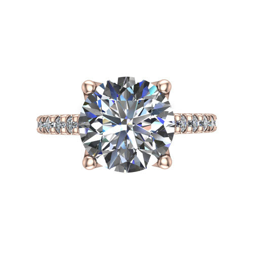 Honora round solitaire engagement ring in 14K Rose Gold, top-down view showing the round center diamond and pavé-set shoulders