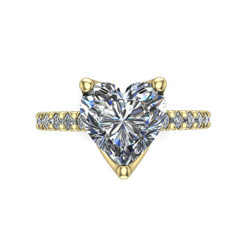 Honora heart-shaped solitaire engagement ring in 18K Yellow Gold, top-down view showing the heart-shaped center diamond and pavé-set shoulders