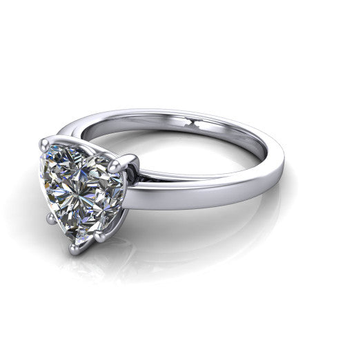 Itzel heart-shaped classic engagement ring in 14K White Gold, three-quarter perspective showing the heart-shaped center diamond, double-claw prongs, and polished band