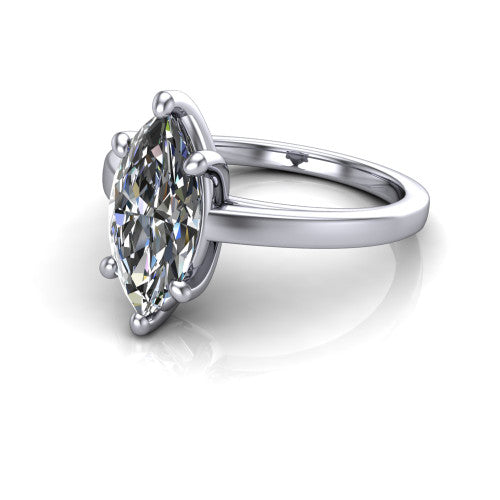 Itzel marquise-cut classic engagement ring in Platinum, three-quarter perspective showing the marquise-cut center diamond, double-claw prongs, and polished band