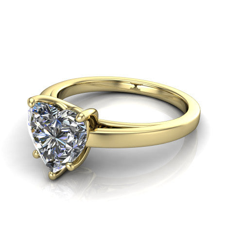 Itzel heart-shaped classic engagement ring in 14K Yellow Gold, three-quarter perspective showing the heart-shaped center diamond, double-claw prongs, and polished band