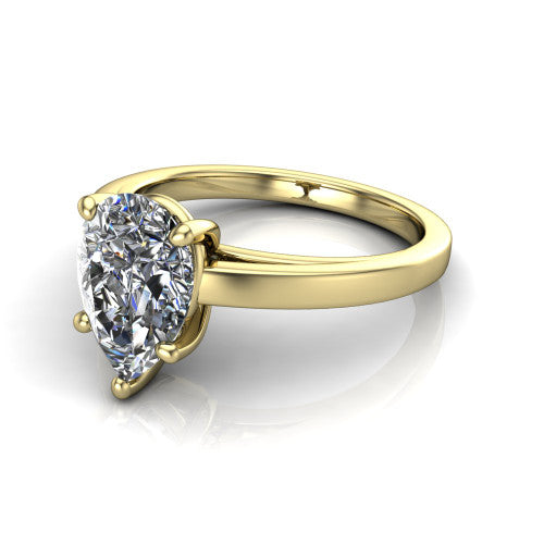 Itzel pear-shaped classic engagement ring in 14K Yellow Gold, three-quarter perspective showing the pear-shaped center diamond, double-claw prongs, and polished band
