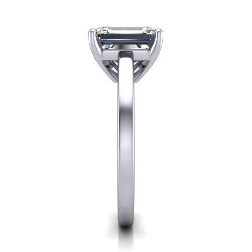 Itzel emerald-cut classic engagement ring in 14K White Gold, side profile showing the hidden halo and polished band