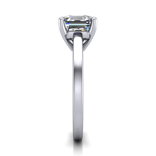 Itzel square emerald-cut classic engagement ring in 18K White Gold, side profile showing the hidden halo and polished band