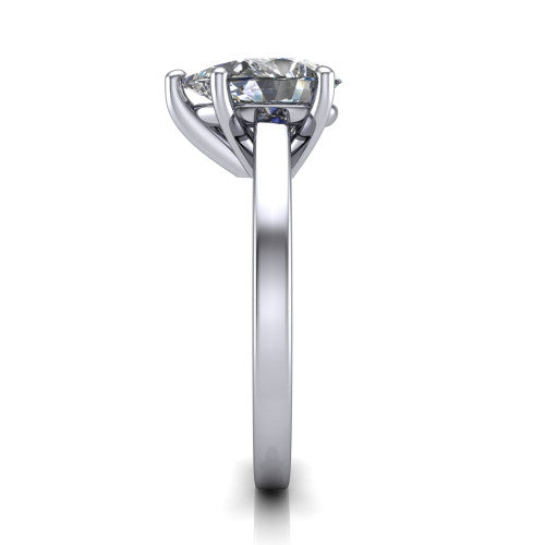 Itzel pear-shaped classic engagement ring in 18K White Gold, side profile showing the hidden halo and polished band