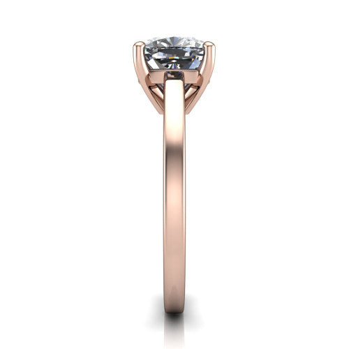 Itzel cushion-cut classic engagement ring in 14K Rose Gold, side profile showing the hidden halo and polished band