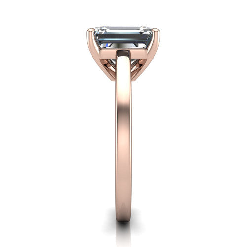 Itzel emerald-cut classic engagement ring in 18K Rose Gold, side profile showing the hidden halo and polished band