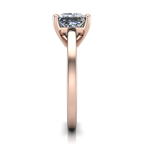 Itzel princess-cut classic engagement ring in 14K Rose Gold, side profile showing the hidden halo and polished band