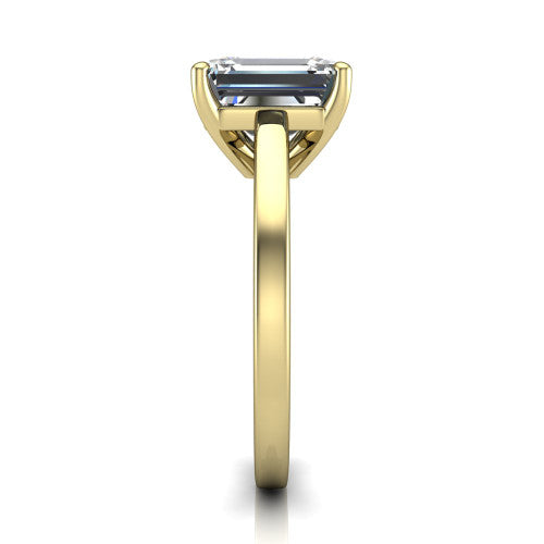 Itzel emerald-cut classic engagement ring in 18K Yellow Gold, side profile showing the hidden halo and polished band