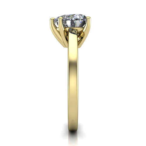 Itzel heart-shaped classic engagement ring in 14K Yellow Gold, side profile showing the hidden halo and polished band