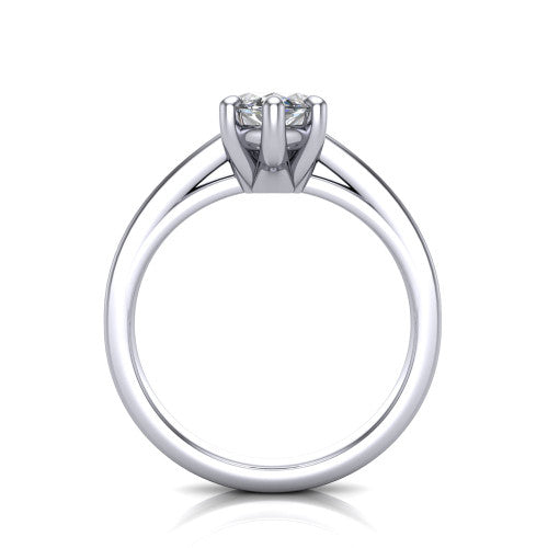 Itzel marquise-cut classic engagement ring in 18K White Gold, through-finger front profile showing the hidden halo beneath the head
