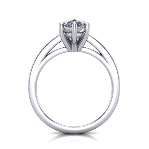 Itzel pear-shaped classic engagement ring in 18K White Gold, through-finger front profile showing the hidden halo beneath the head