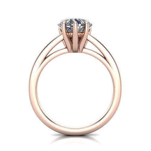 Itzel heart-shaped classic engagement ring in 18K Rose Gold, through-finger front profile showing the hidden halo beneath the head