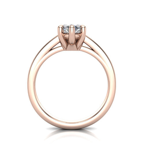 Itzel marquise-cut classic engagement ring in 18K Rose Gold, through-finger front profile showing the hidden halo beneath the head