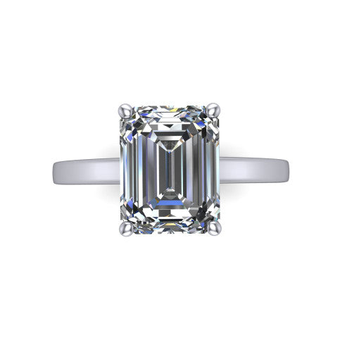 Itzel emerald-cut classic engagement ring in 14K White Gold, top-down view showing the emerald-cut center diamond and four double-claw prongs