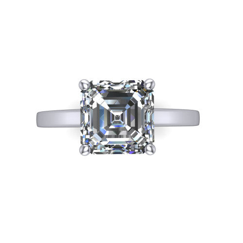 Itzel square emerald-cut classic engagement ring in 14K White Gold, top-down view showing the square emerald-cut center diamond and four double-claw prongs