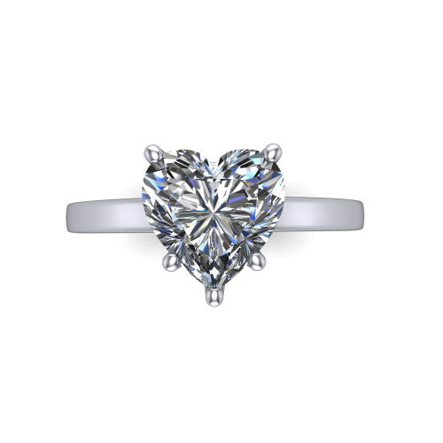 Itzel heart-shaped classic engagement ring in 14K White Gold, top-down view showing the heart-shaped center diamond and four double-claw prongs