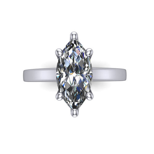 Itzel marquise-cut classic engagement ring in Platinum, top-down view showing the marquise-cut center diamond and four double-claw prongs