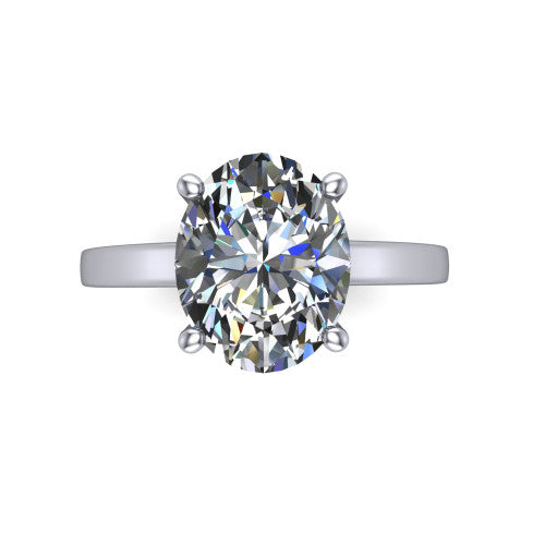 Itzel oval classic engagement ring in 14K White Gold, top-down view showing the oval center diamond and four double-claw prongs