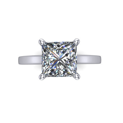 Itzel princess-cut classic engagement ring in 18K White Gold, top-down view showing the princess-cut center diamond and four double-claw prongs