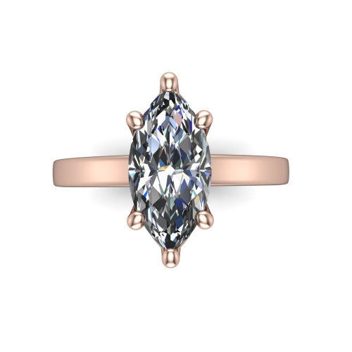Itzel marquise-cut classic engagement ring in 18K Rose Gold, top-down view showing the marquise-cut center diamond and four double-claw prongs