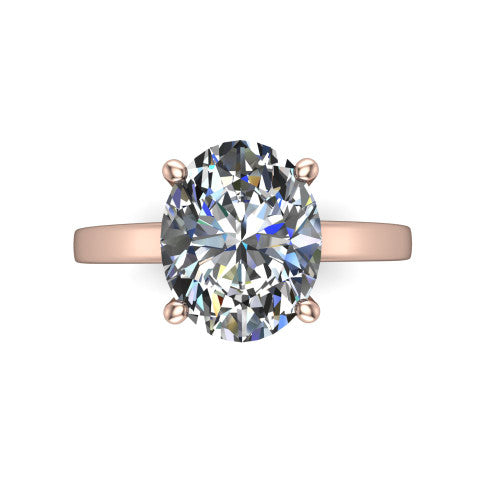 Itzel oval classic engagement ring in 14K Rose Gold, top-down view showing the oval center diamond and four double-claw prongs