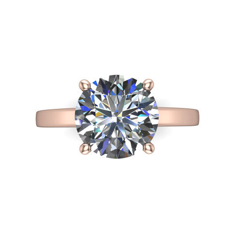 Itzel round classic engagement ring in 14K Rose Gold, top-down view showing the round center diamond and four double-claw prongs